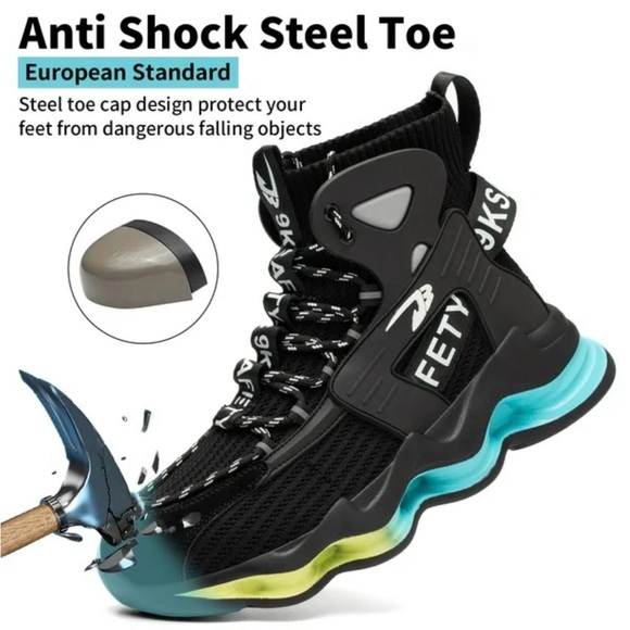 9K Safety JB Steel Toe Work Sneakers Size 7.5 – Black Lightweight Mesh Shoes - Picture 9 of 10